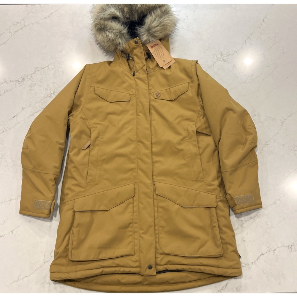 Fjallraven NEW Nuuk Parka Womens Large Buckwheat Brown Waterproof Windproof Coat